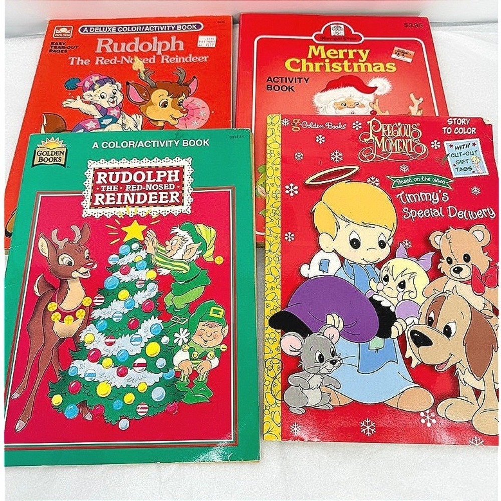 XMAS Coloring Books VTG Golden Merrigold Rudolph Precious Moments ACCEPTABLE
